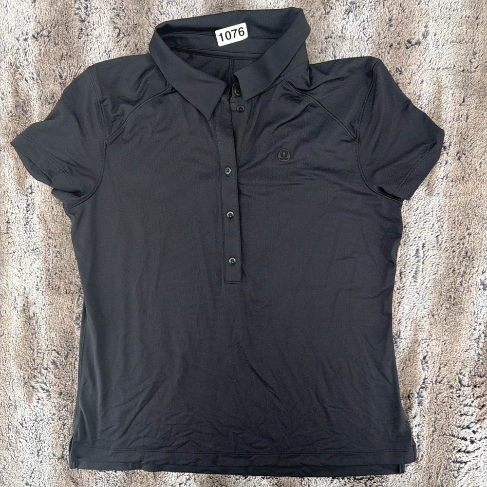 Lululemon Quick Dry Polo Shirt Womens 10 Black Short Sleeve Top Golf Tennis UV